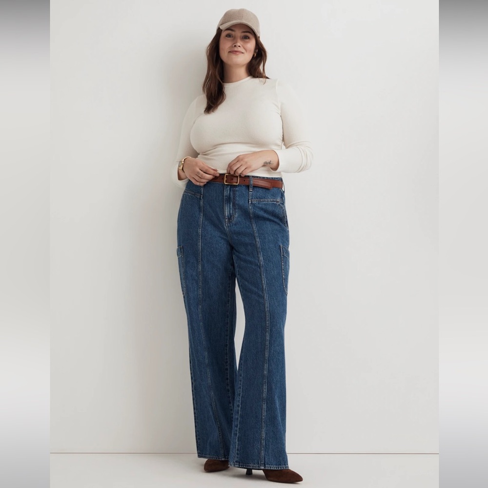 EUC Madewell Plus Curvy Baggy Straight Cargo Jeans in Codey Wash - 18W